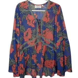 La Bellum Hillary Scott Floral Boho Blouse w/Bell Sleeves - XL